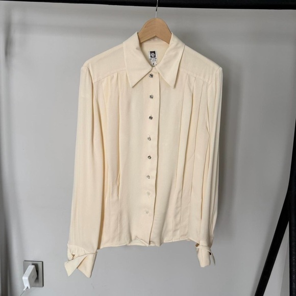 100% Silk Vintage Anne Klein cream blouse - Picture 3 of 6